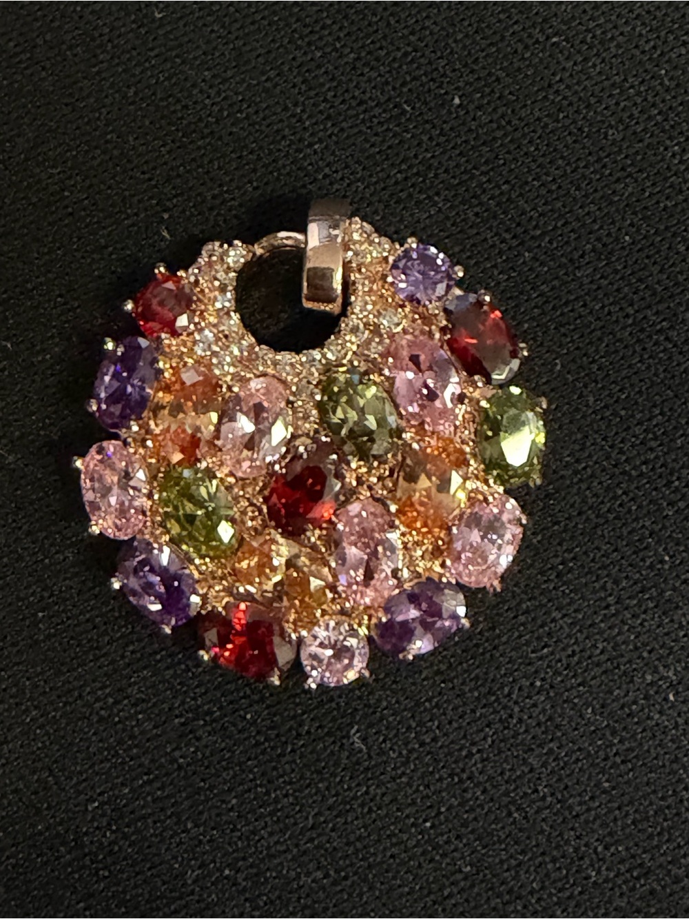 Multicolor Rhinestone Cluster Pendant Charm Rose Gold Tone